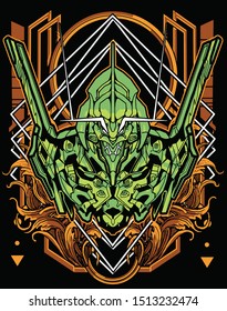 evil samurai robot with sacred geometry background for tshirt design