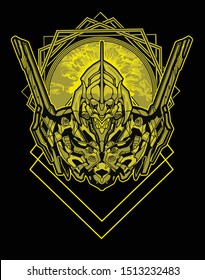 evil samurai robot with sacred geometry background for tshirt design
