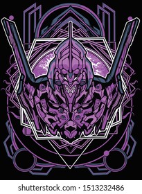 evil samurai robot with sacred geometry background for tshirt design