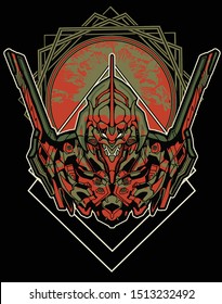 evil samurai robot with sacred geometry background for tshirt design