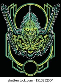 evil samurai robot with sacred geometry background for tshirt design