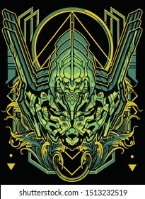 evil samurai robot with sacred geometry background for tshirt design