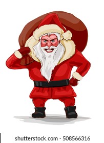 Evil santa claus, vector illustration. Terrible Christmas nightmare isolated on white