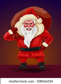 Evil santa claus, vector illustration. Terrible Christmas nightmare