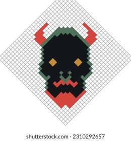 Evil Satan Face. Devil head. 8 bit pixel art. Isolated vector illustration.