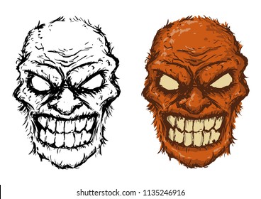 evil scary demon head skeleton ghoul red and black vector illustration