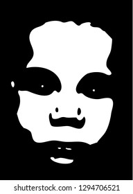 Evil and serious face of a man stencil on a black background. Vector art.