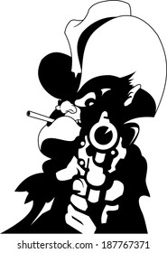 evil sheriff cigarette and big gun, vector and illustration
