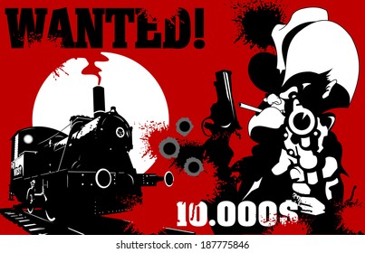evil sheriff cigarette and big gun, vector illustration