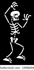 Evil skeleton smiling mischievously, rising his arms and walking cautiously while going to scare someone