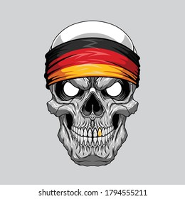 Evil skull in a bandana. Bandana in the style of the German flag. Highly detailed vector illustration.