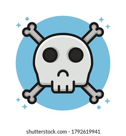 Evil Skull Cute Sticker Vector Illustration. Caution Dangerous Symbol Icon Laboratory Equipment Logo Design