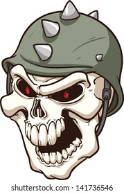 Evil skull with helmet. Vector clip art illustration. All in a single layer.