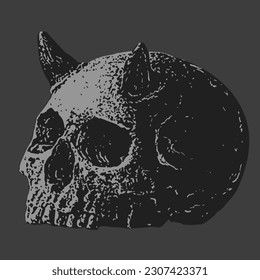 Evil Skull with Horn Black and White
