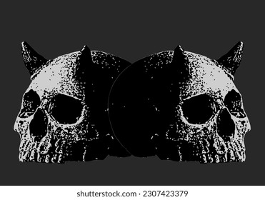 Evil Skull with Horn Black and White