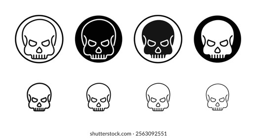 Evil skull icon Flat outline fill set collection