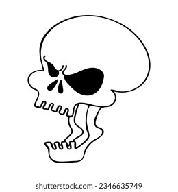 Evil skull line art. Hand drawn doodle illustration.