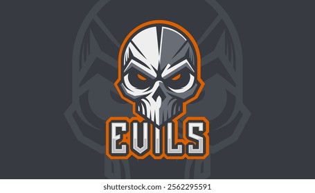 Evil skull orange logo glowing eyes