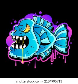 Evil skull-octopus mascot in engraving technique. Vector illustration isolated on white.