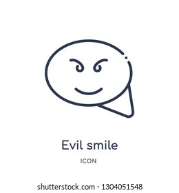 evil smile icon from user interface outline collection. Thin line evil smile icon isolated on white background.