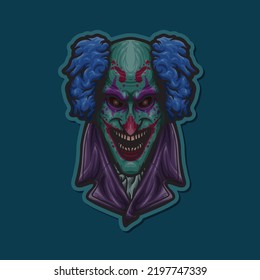 Evil Smile Joker Clown Nightmare Character Vector Mascot Illustration