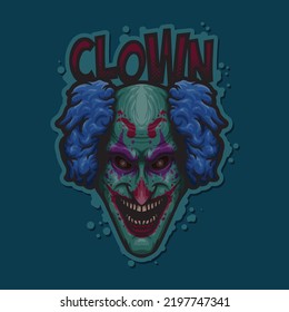 Evil Smile Joker Clown Nightmare Head Character Vector Mascot Illustration