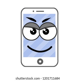 The evil smile of a mobile phone. Emotions on the face of the gadget. Eyes and mouth of a digital device.
