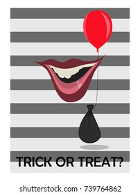 Evil smile and a red balloon on black and white background
