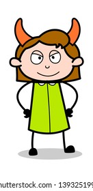 Evil Smile - Retro Office Girl Employee Cartoon Vector Illustration﻿