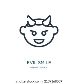 evil smile thin line icon. smile, cartoon linear icons from user interface concept isolated outline sign. Vector illustration symbol element for web design and apps.