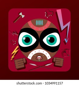 evil smiley in the African native with spear with bow and war paint