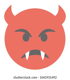 An evil smiley, emoji showing devil frowning 