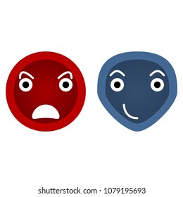Evil smileys face icons, flat style on white background