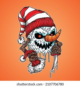 evil snowball illustration with scary face