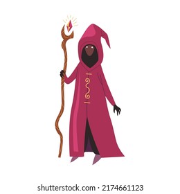 Evil sorcerer. Fantasy cartoon character illustration. Fairytale humans and creatures. Elf, orc magician, druid cartoon personages. Fantasy games figures