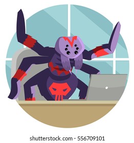 evil spider virus infecting a computer