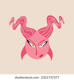 An evil strange demon with an angry face. Illustration in a modern children's hand-drawn style