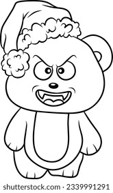Evil teddy bear with Christmas hat line art
