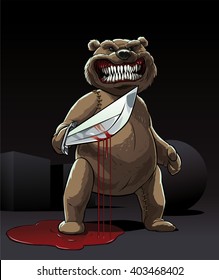 Evil Teddy bear killer stay in blood with knife