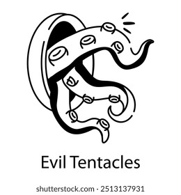 Evil tentacles icon in drawing style 