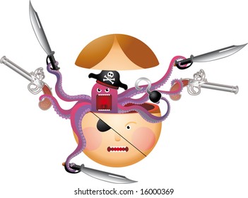 Evil thoughts like an armed pirate octopus inside an head