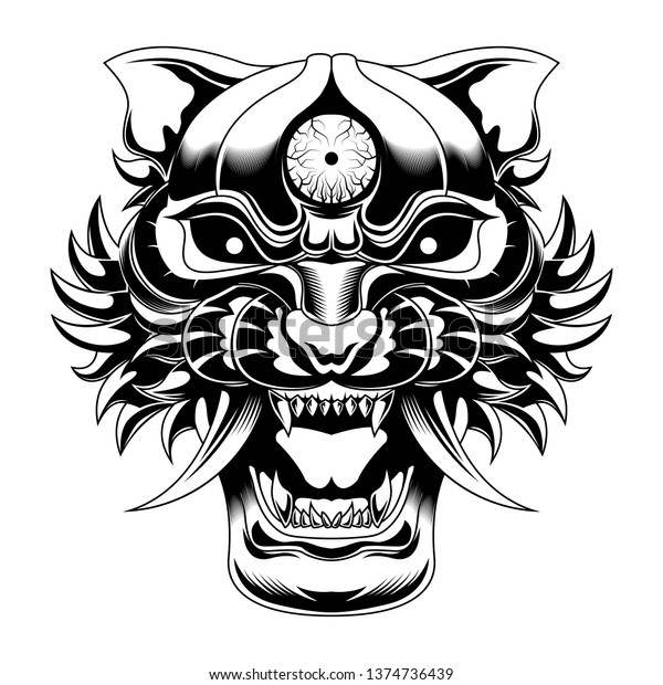 Evil Tiger Devil Demon Line Black Stock Vector (Royalty Free ...