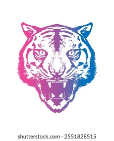 Evil tiger head. Original vector illustration in vintage style. T-shirt design. Hand drawn, not AI