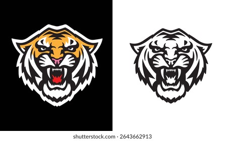 Evil tiger head in two variations. vector illustration