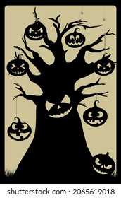 EVIL TREE WITH PUMPKINS HANGING 