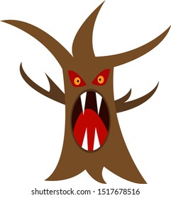 evil tree with sharp fangs forest spirit concept halloween and wildlife object on a white background