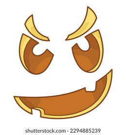 An evil unfriendly face for Jack the Lantern. Grimace. Funny facial expression. A fictional Halloween cartoon character. Simple flat element for holiday design. Isolated clipart on a white background.