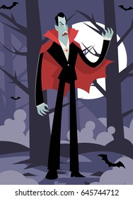 evil vampire dracula in dark woods