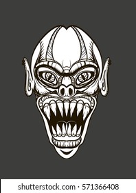 evil vampire head, black and white picture
