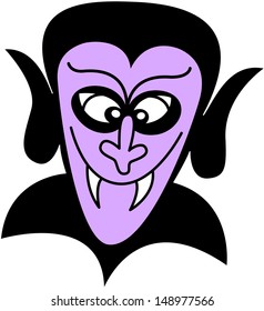 Evil vampire with stupid face posing, staring at you with his baggy eyes and smiling while showing his sharp teeth and trying to look evil